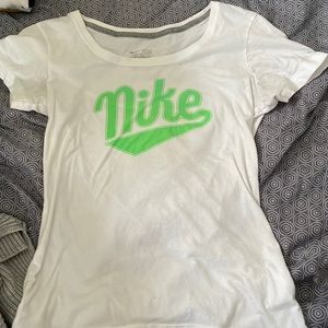 White and green small slim fit Nike shirt slightly see through